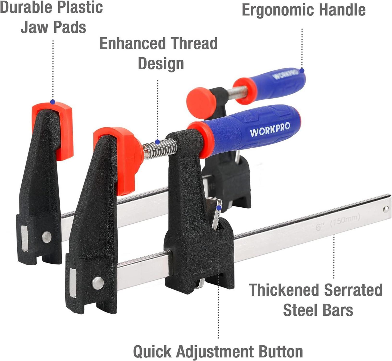 WORKPRO Schraubzwingen Set 4 Stück Spanner 150mm 300mm Nylon Clamp