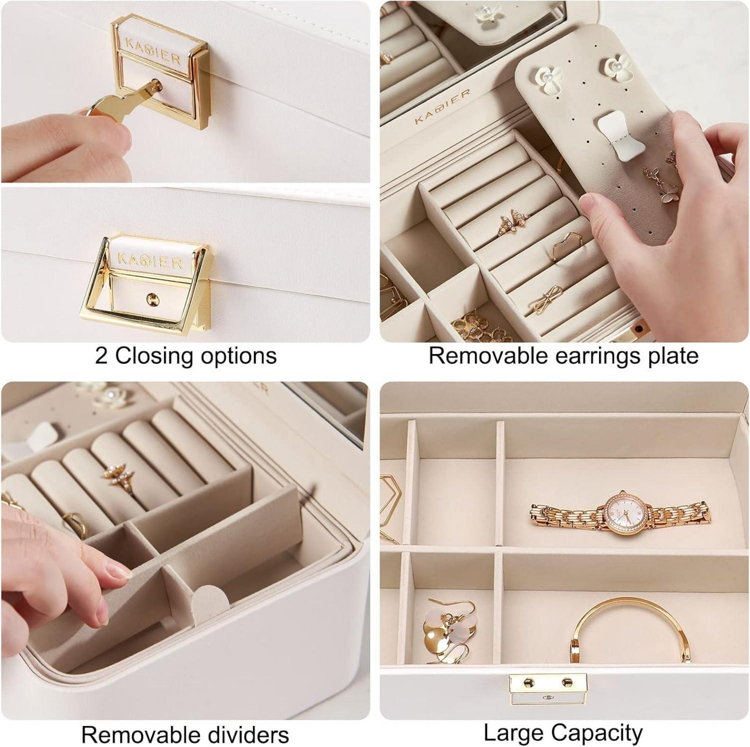 Schmuckkästchen mit Spiegel und Schloss, Groß, Weiß, Wasserdicht