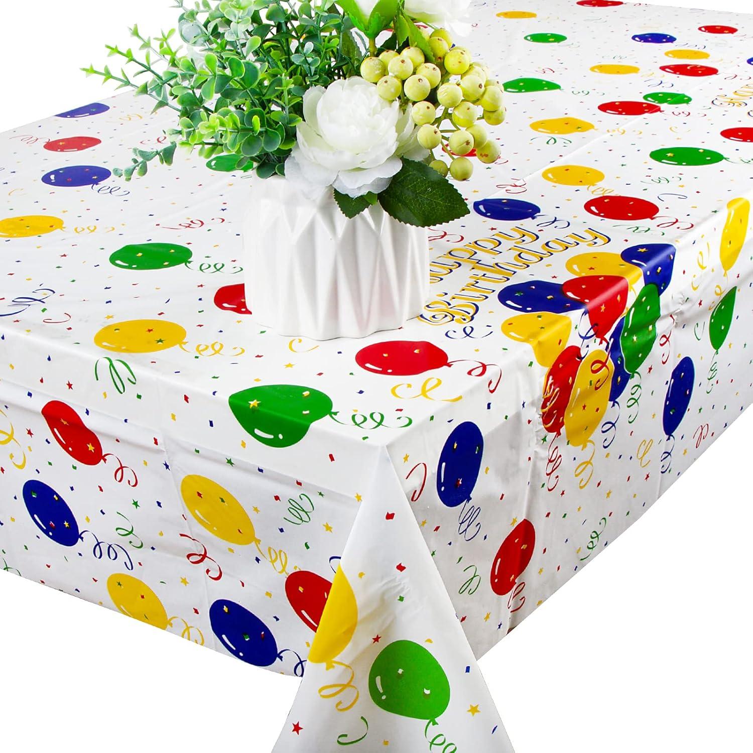 BETESSIN 2 Stück 137x274cm Tischdecken Geburtstag Bunt Happy Birthday Kunststoff 0.03mm