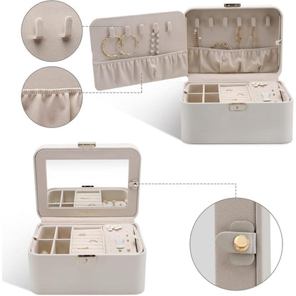 Großes Schmuckkästchen mit Spiegel und Schlüssel, Grau, 2