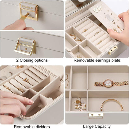 Großes Schmuckkästchen mit Spiegel und Schlüssel, Grau, 2