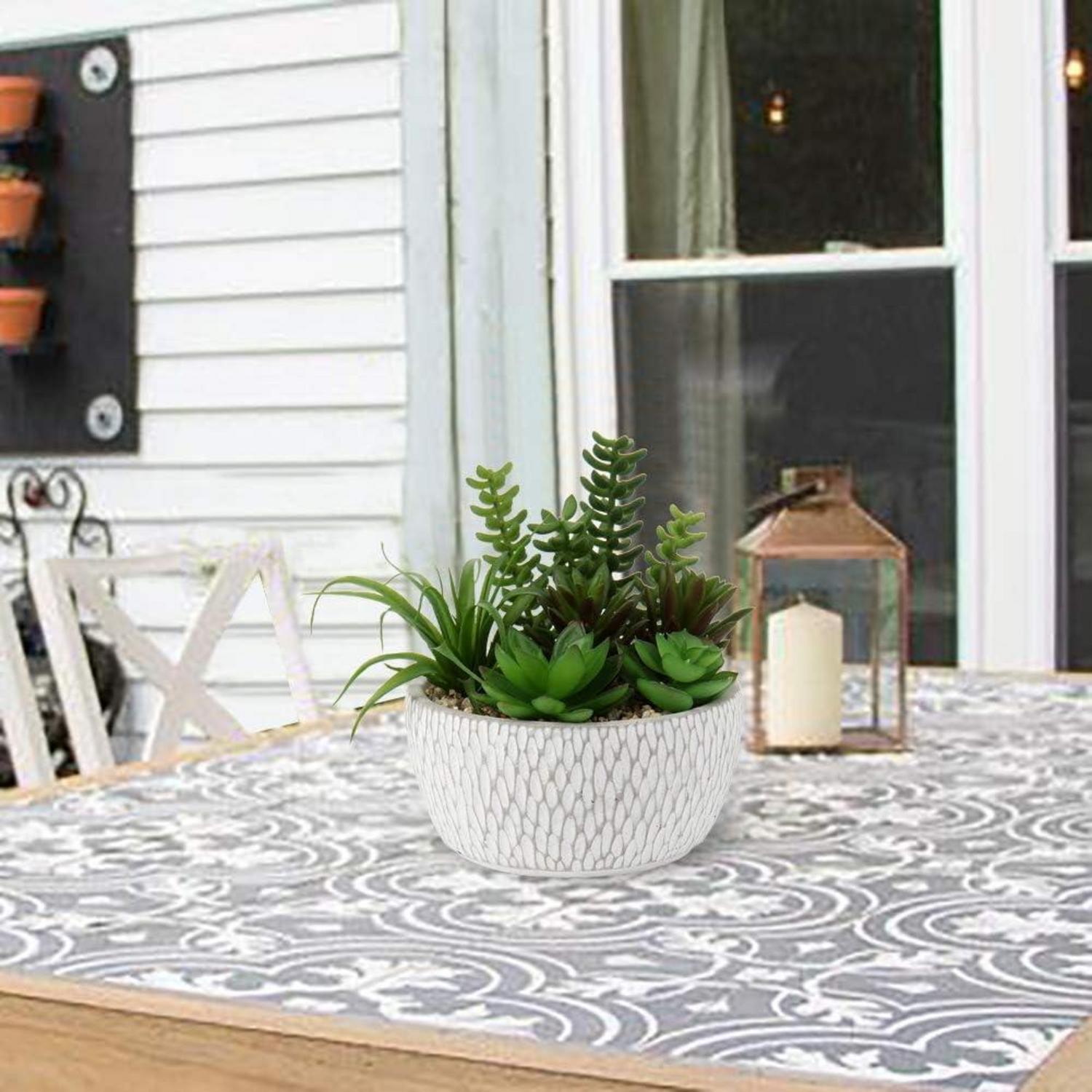 Kunstpflanze Sukkulentenarrangement Deko Zementtopf 16cm