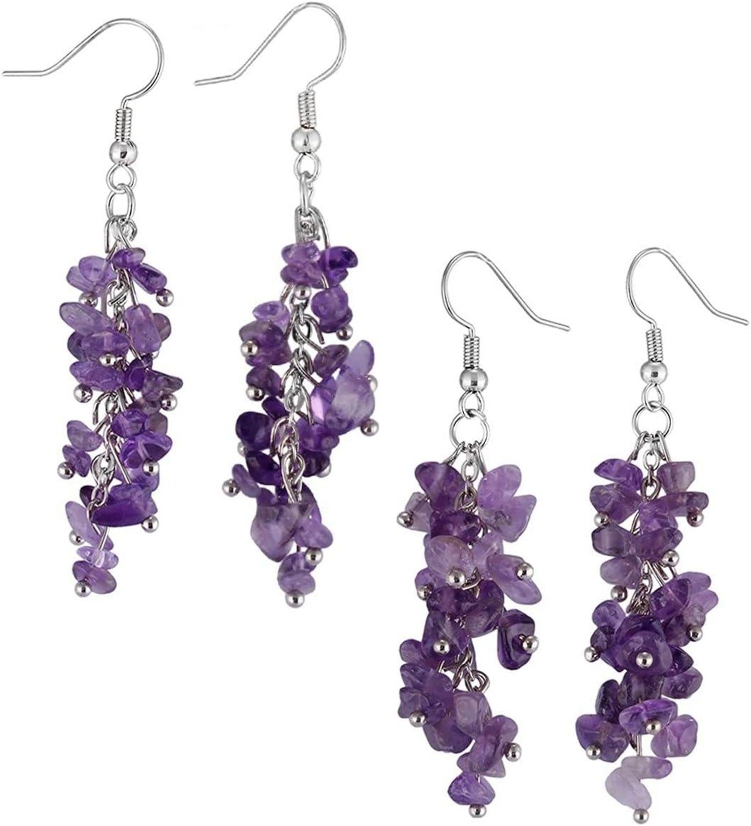 Heilung Kristall Amethyst Ohrringe Damen Baumeln Quarz Trommelsteine