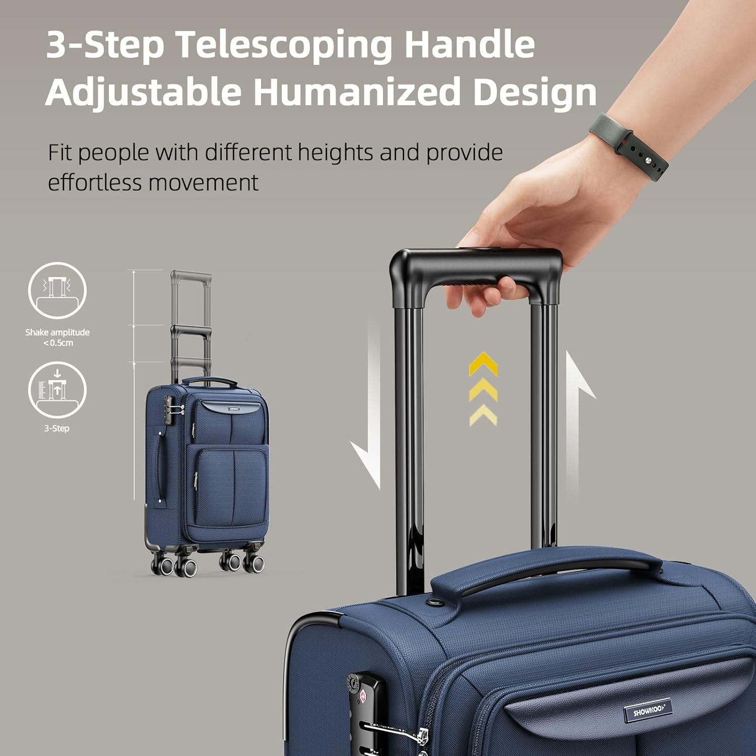 SHOWKOO Kofferset 3 Teilig Weichschale TSA 4 Rollen Handgepäck Blau