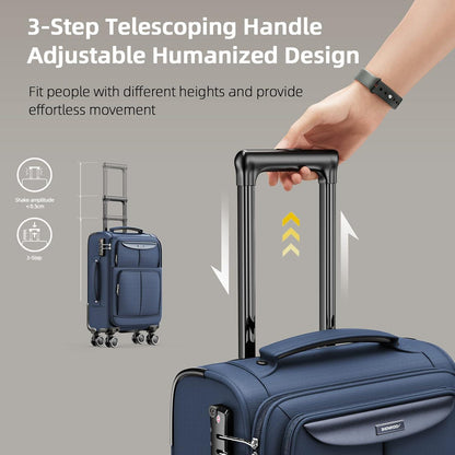 SHOWKOO Kofferset 3 Teilig Weichschale TSA 4 Rollen Handgepäck Blau