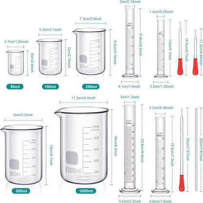 Labor Glas Messzylinder Becherglas Set 10 ml-1000 ml mit