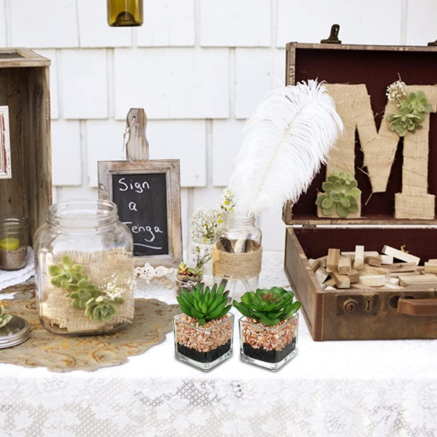 3er Set Künstliche Sukkulenten Kunstpflanze im Glastopf - Dekorative