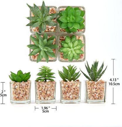 Künstliche Sukkulenten 4er Set im Glastopf - Deko