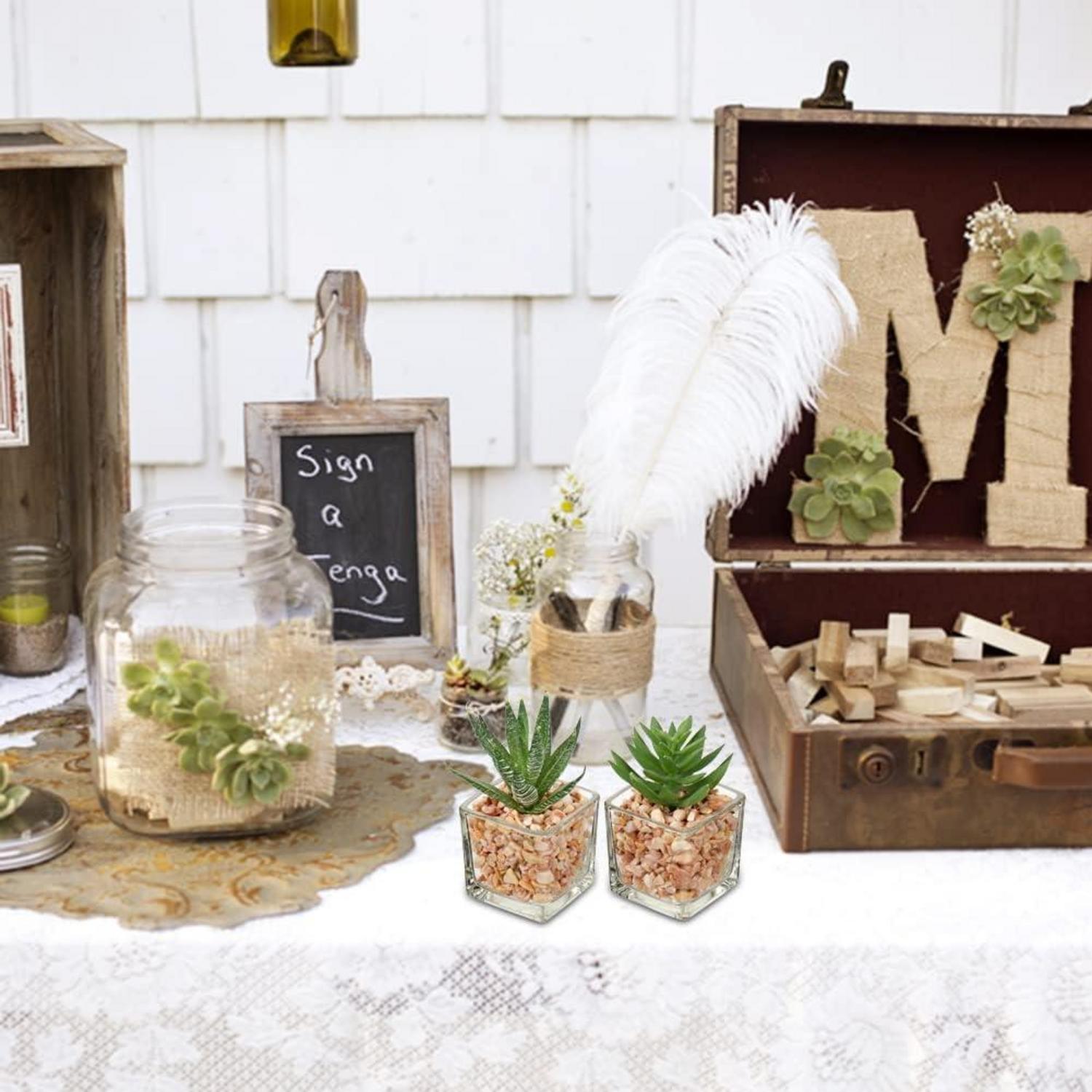 4er-Set Künstliche Sukkulenten Deko Pflanze Glastopf Wohnzimmer