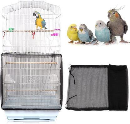 Vogelkäfig Abdeckung Feder Samenfänger Kordelzug Papageien Netz
