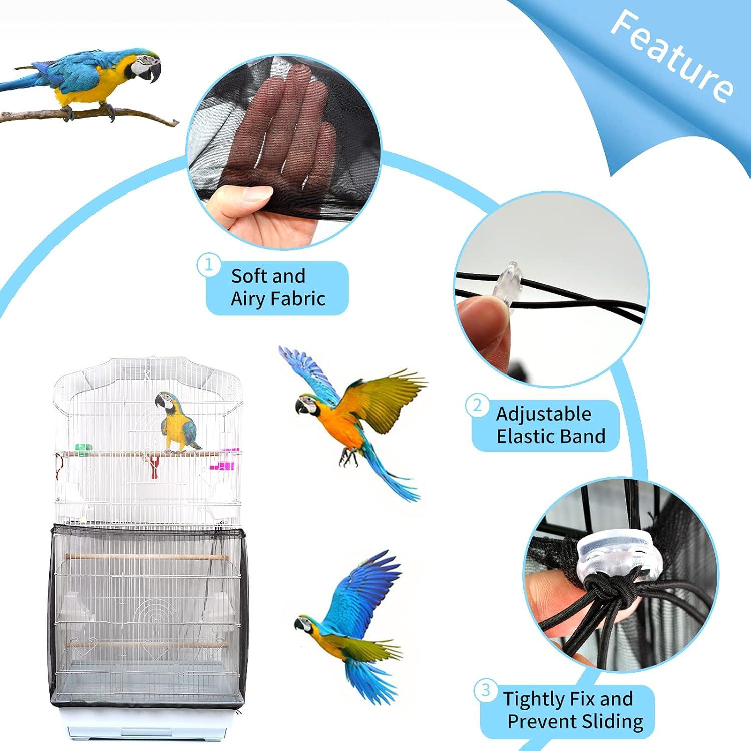 Vogelkäfig Abdeckung Feder Samenfänger Kordelzug Schwarz