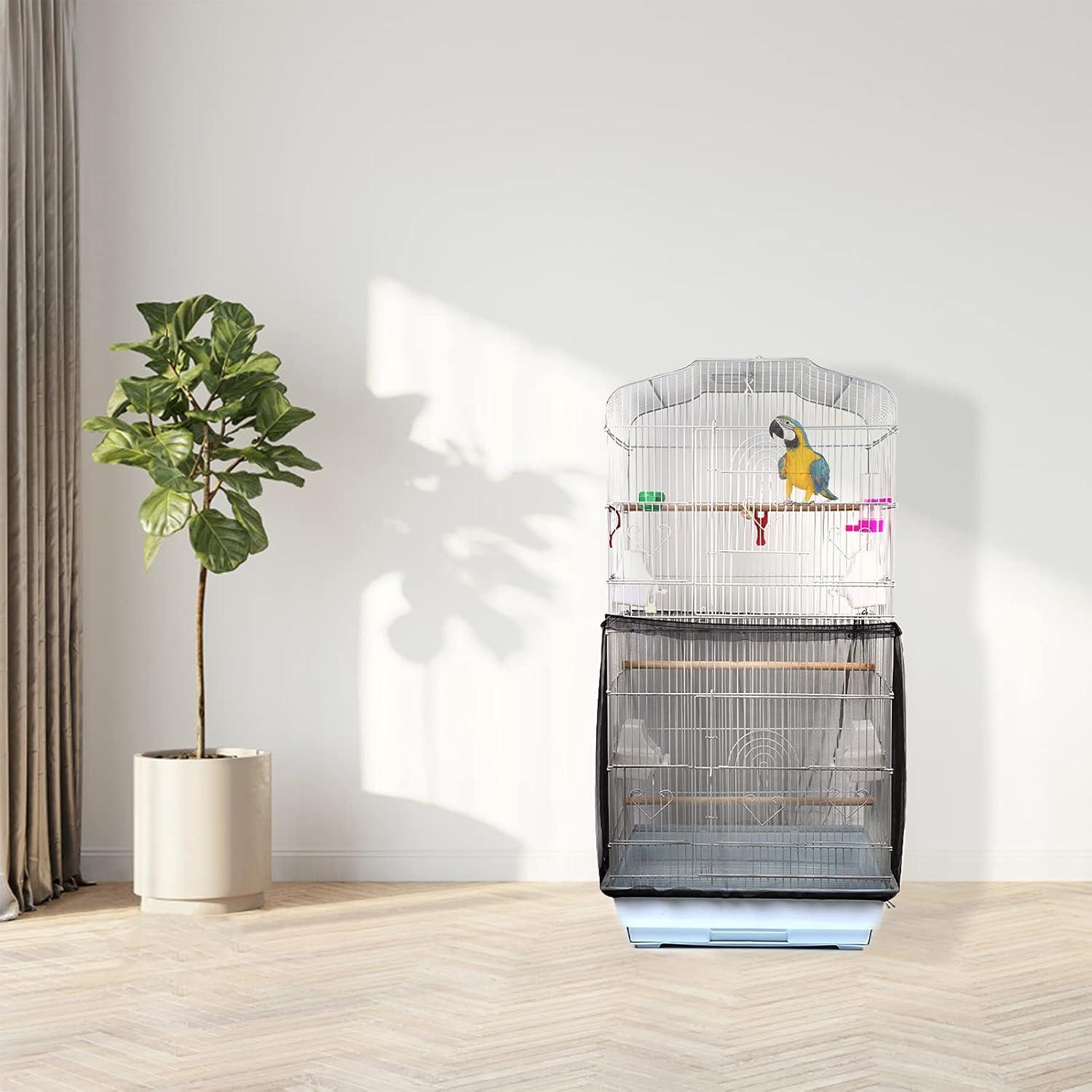 Vogelkäfig Abdeckung Feder Samenfänger Einstellbar Papageien Schwarz