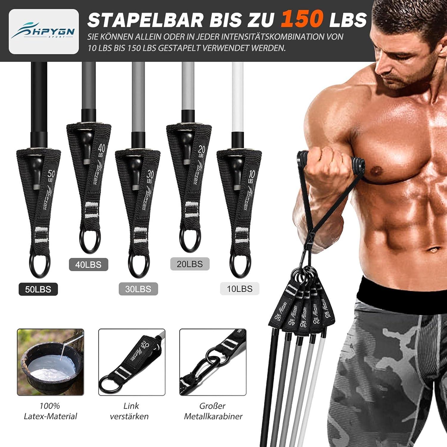 Fitnessbänder Set 150lbs 200lbs 250lbs 5 Stärken, Tragbarer
