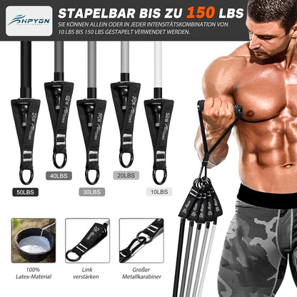 Fitnessbänder Set 150lbs 200lbs 250lbs 5 Stärken, Tragbarer