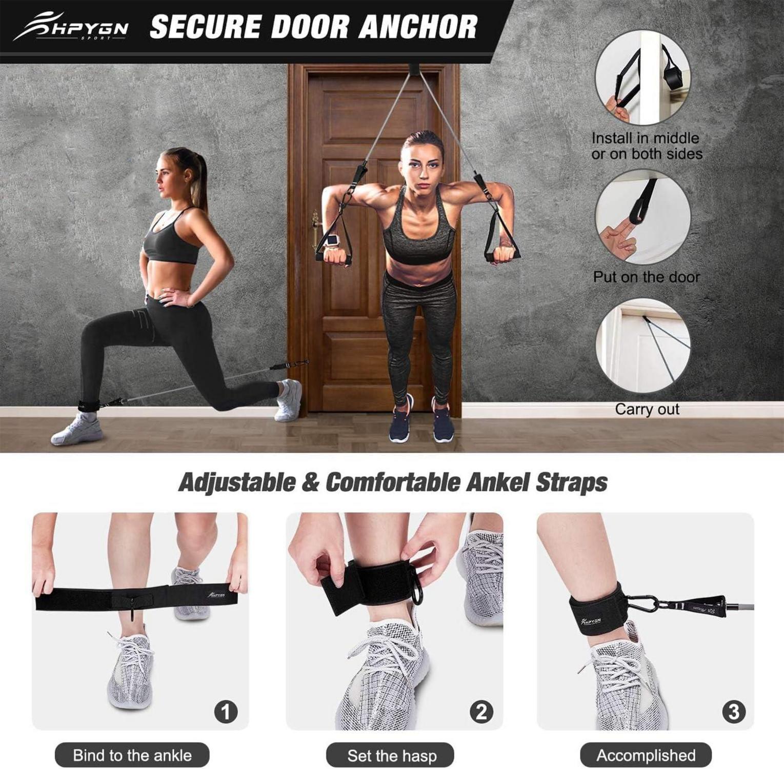 Fitnessbänder Set Resistance Bands 5 Stärken mit Griffe Türanker