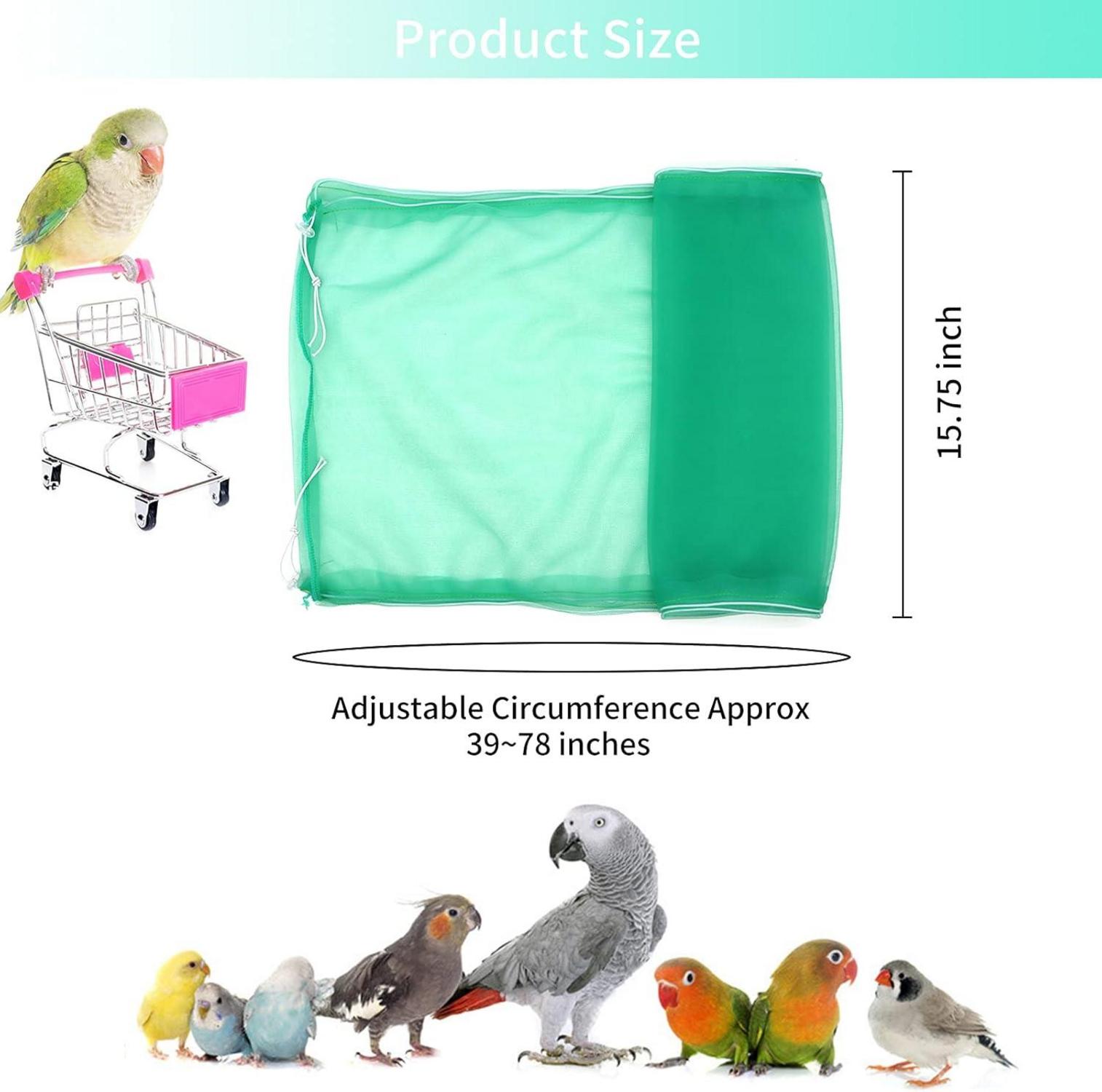 Vogelkäfig Abdeckung Samenfänger Papageien Kordelzug Netz Green