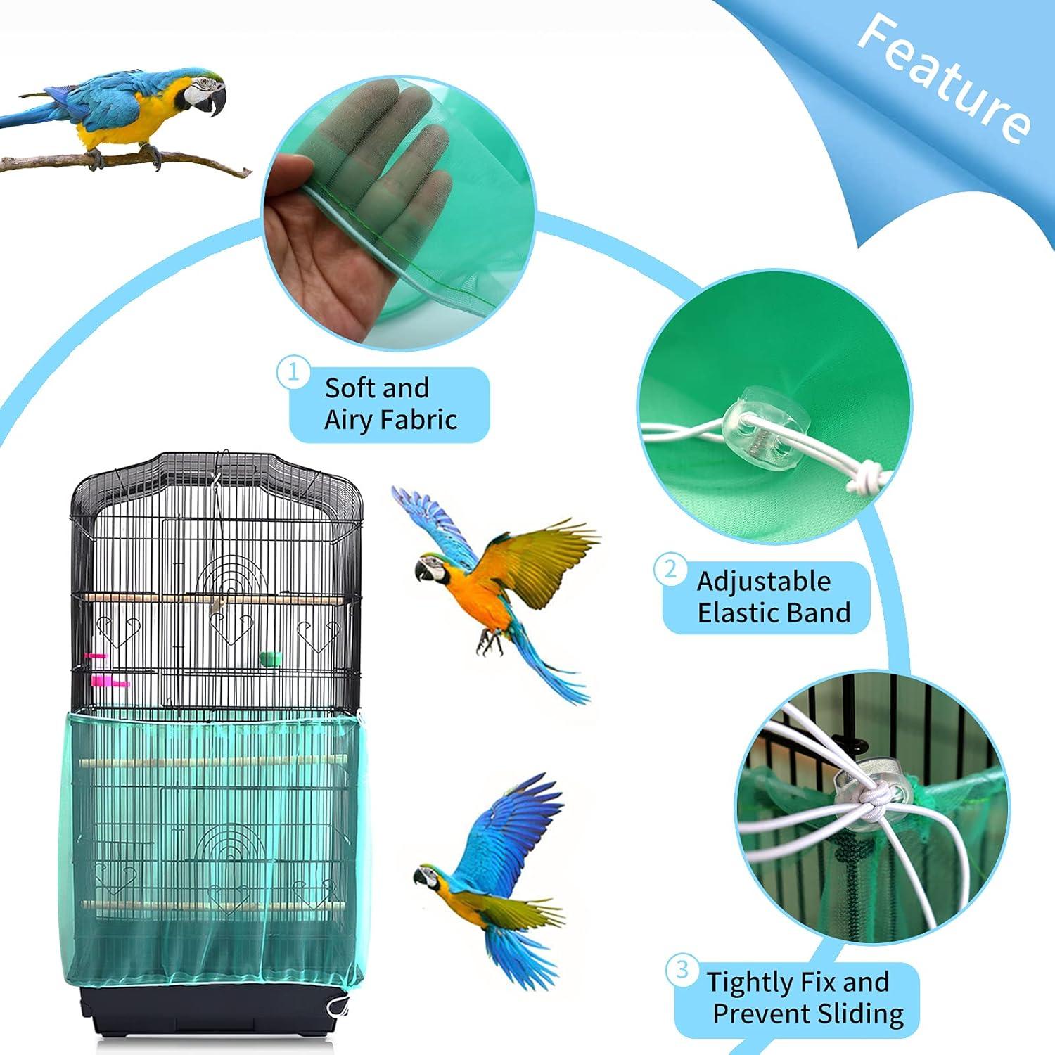 Mngren Universal Vogelkäfig Abdeckung Grün Einstellbar Samenfänger Papageien Kordelzug Kleintiere Netz Runde Quadratische Käfige