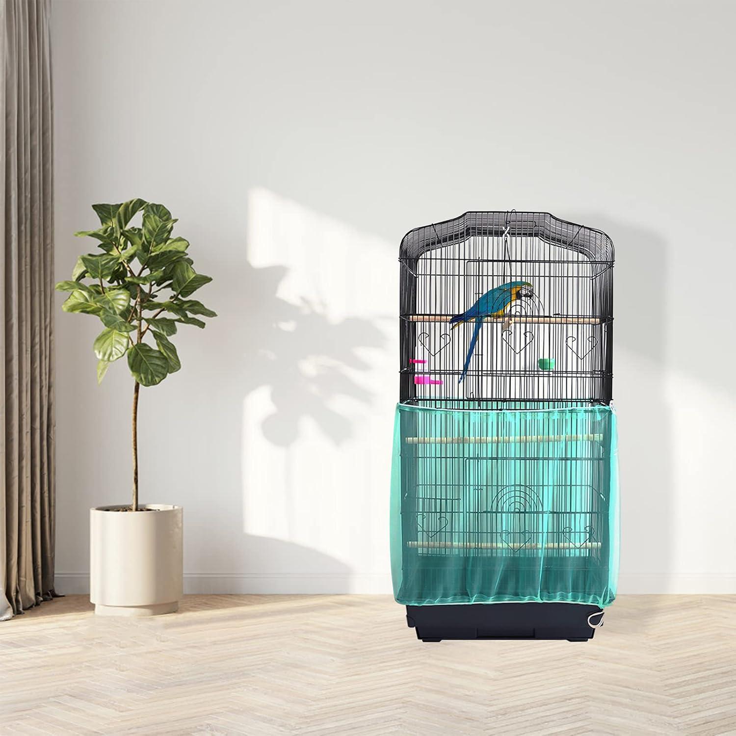 Vogelkäfig Abdeckung Grün Einstellbar Samenfänger Kordelzug