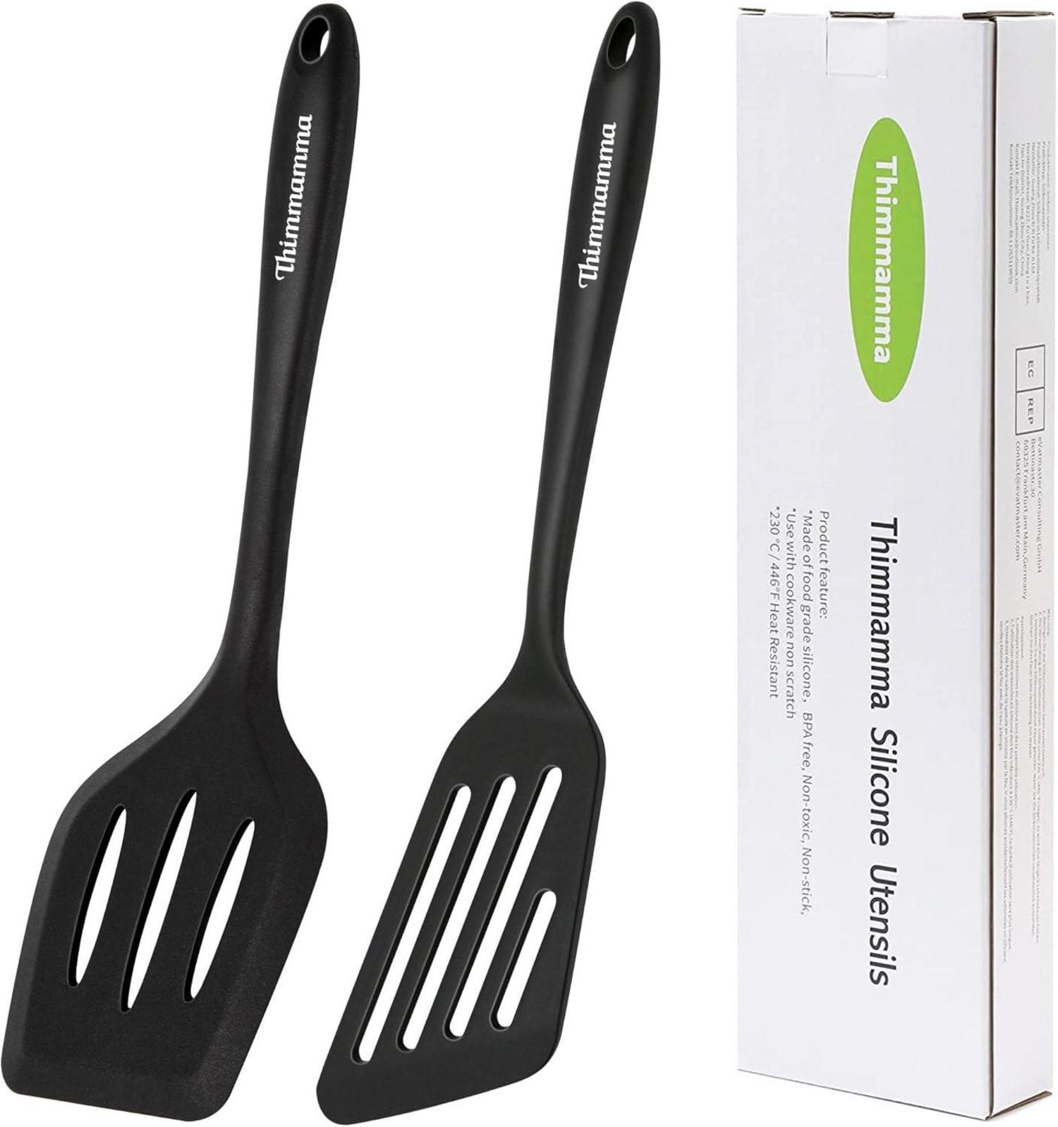 Hitzebeständiger 34cm Pfannenwender Spatel Set Schwarz Antihaft