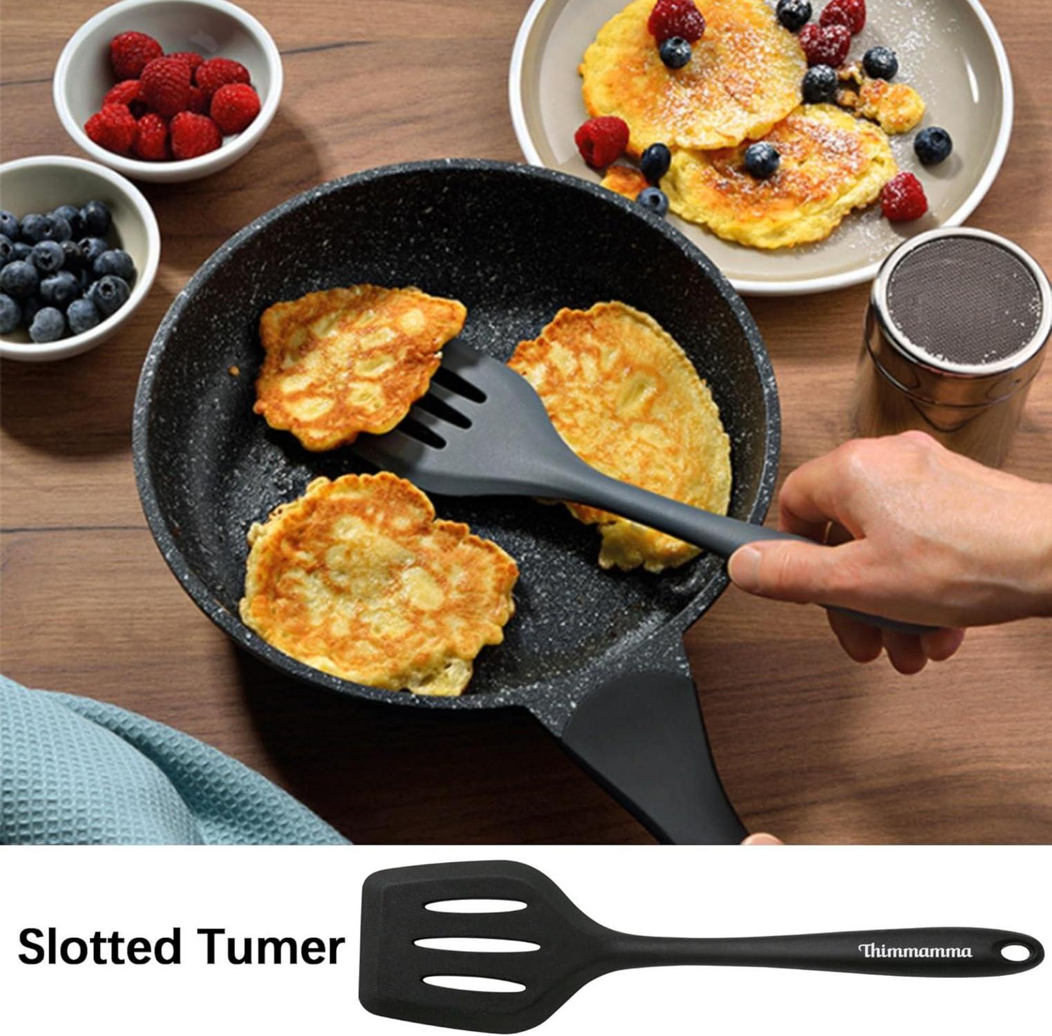 Pfannenwender Set hitzebeständig Schwarz 34cm - Spatel Küchenhelfer