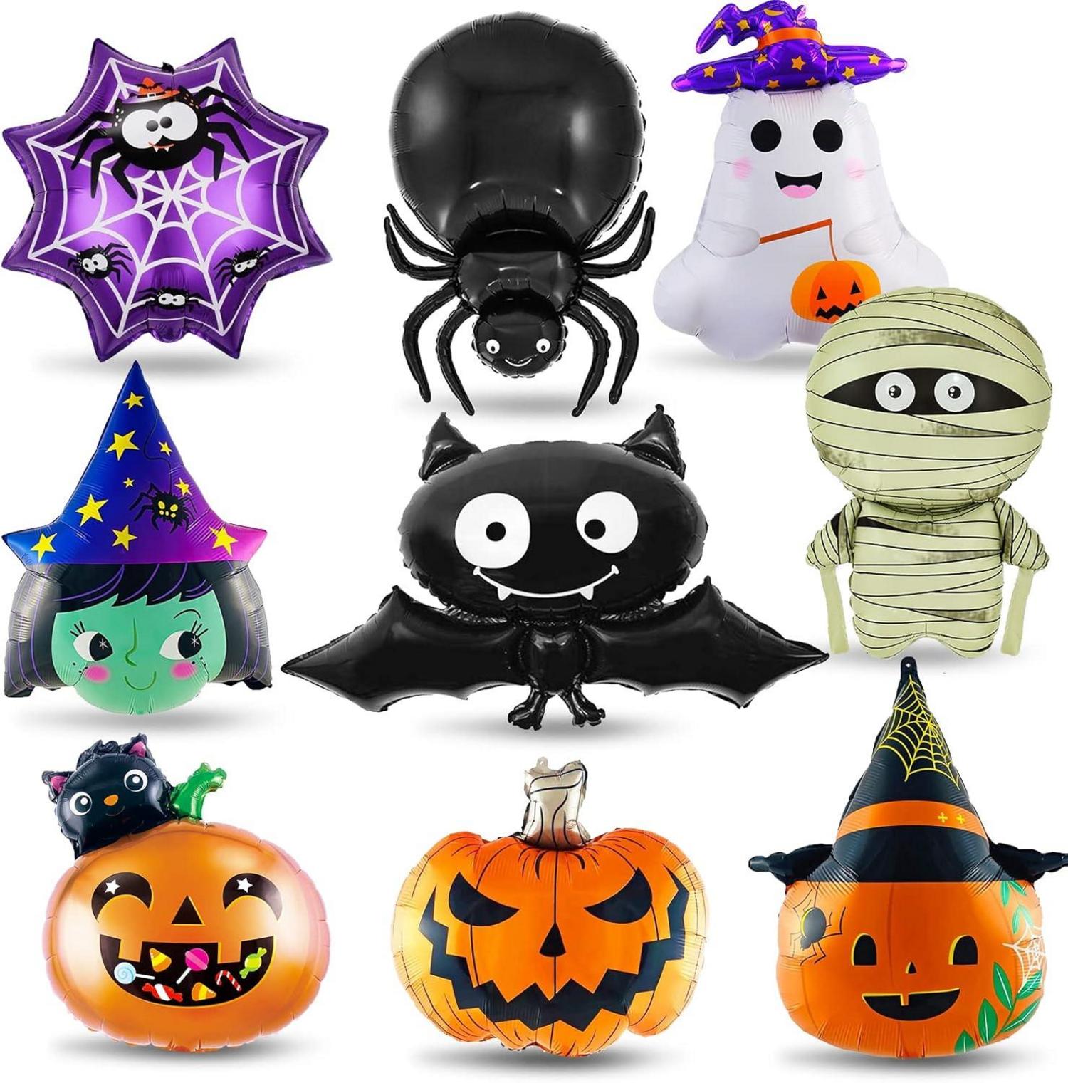 Halloween Folienballon Set Kürbis Hexe Geist Fledermaus Spinnweben 9