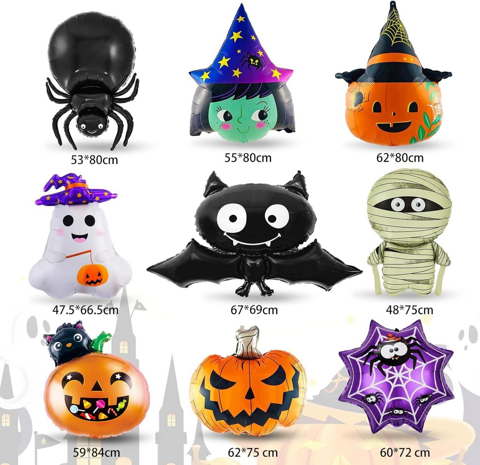 Halloween Folienballon Set Kürbis Hexe Geist Fledermaus