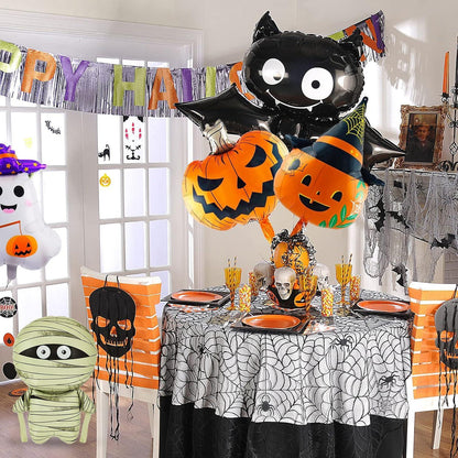 Halloween Folienballon Set Kürbis Hexe Geist Fledermaus Spinnweben Luftballon 9er-Pack