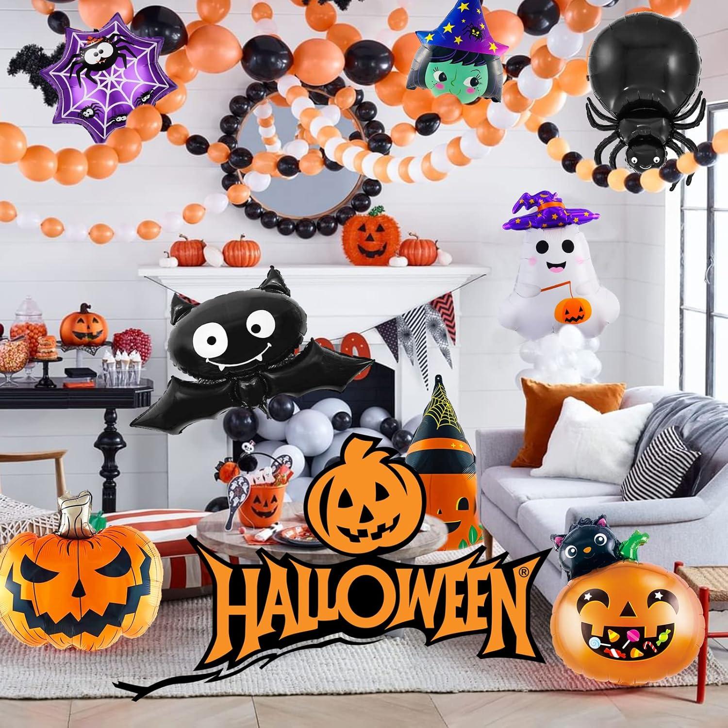 Halloween Folienballon 9 Stück Kürbis Hexe Geist Fledermaus Spinnweben