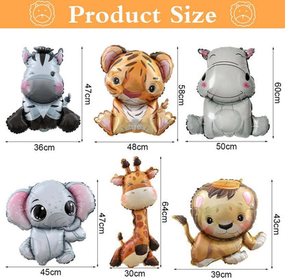 6er Set XXL Safari Tiere Folienballons für Kinderparty