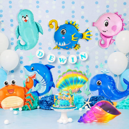 Meerestiere Folienballon Set, XXL Fisch Wal Seelöwe Helium Ballons