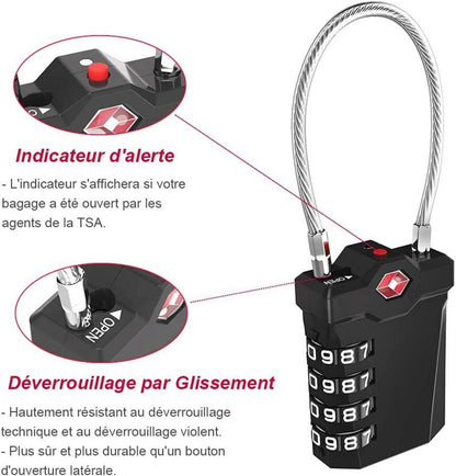 TSA Gepäck Zahlenschloss mit Öffnungsalarm, 4 Stellige Kofferschlösser, Schwarz (2