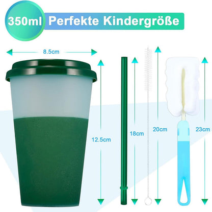 7er Set Becher Tasse Trinkbecher mit Strohhalm & Deckel 350ml Mehrweg
