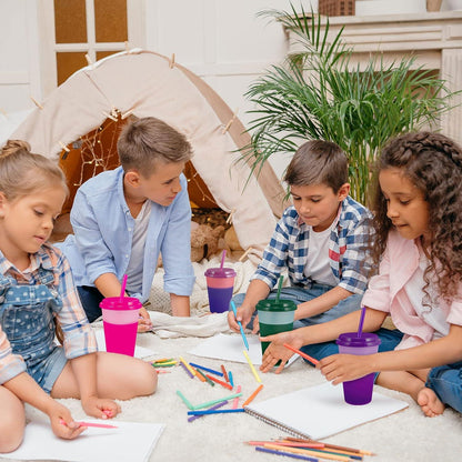 7er Set Becher Tasse Trinkbecher mit Strohhalm & Deckel 350ml Mehrweg