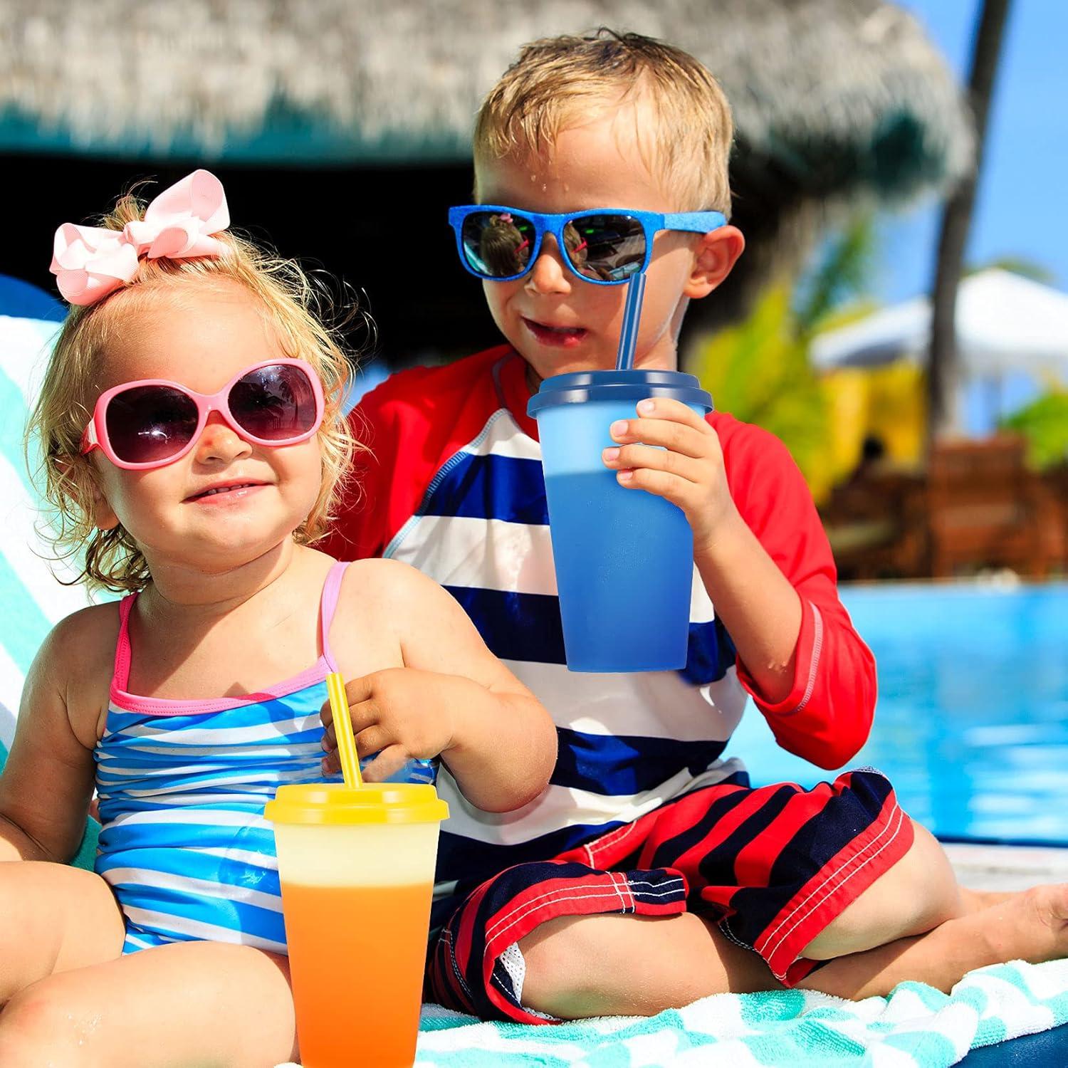 Patinao 7er Set Farbwechselbecher 350ml mit Strohhalm und Deckel