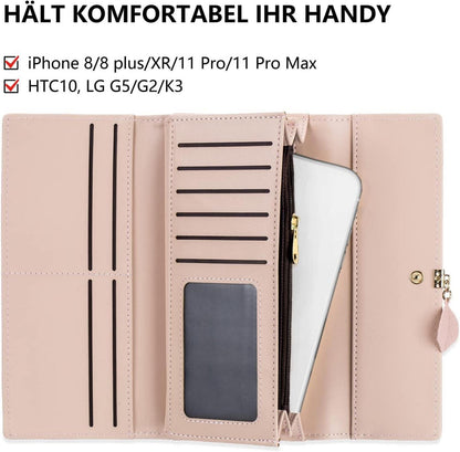 Damen Geldbörse RFID Blockierung 9 Kartenfächer Große Kapazität Vegan Leder