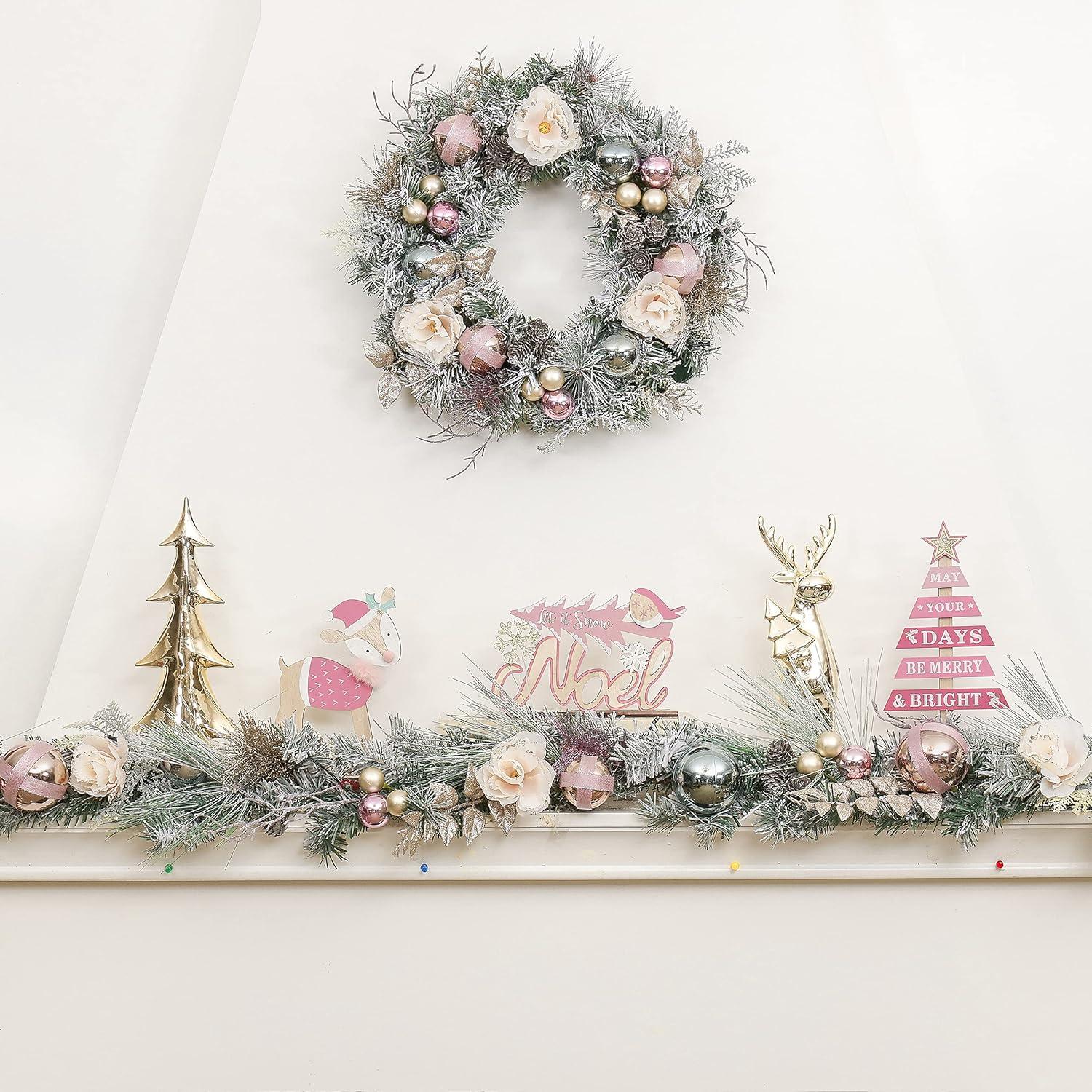 6ft Weihnachtsgirlande LED beleuchtet batteriebetrieben Tannengirlande Rose Gold