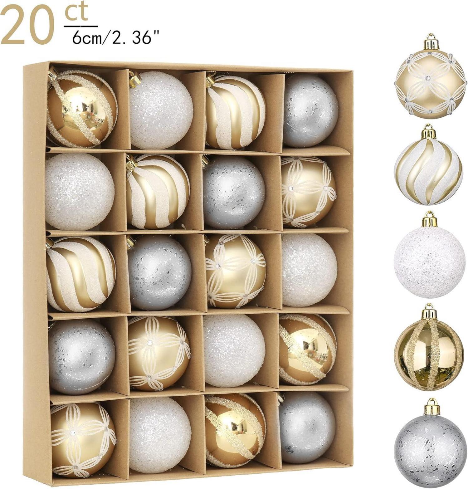 Weihnachtskugeln 20 Stücke 6cm Kunststoff Christbaumkugeln Gold