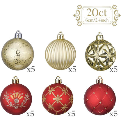 Weihnachtskugeln Set 20 Stück 6 CM Rot Gold Kunststoff