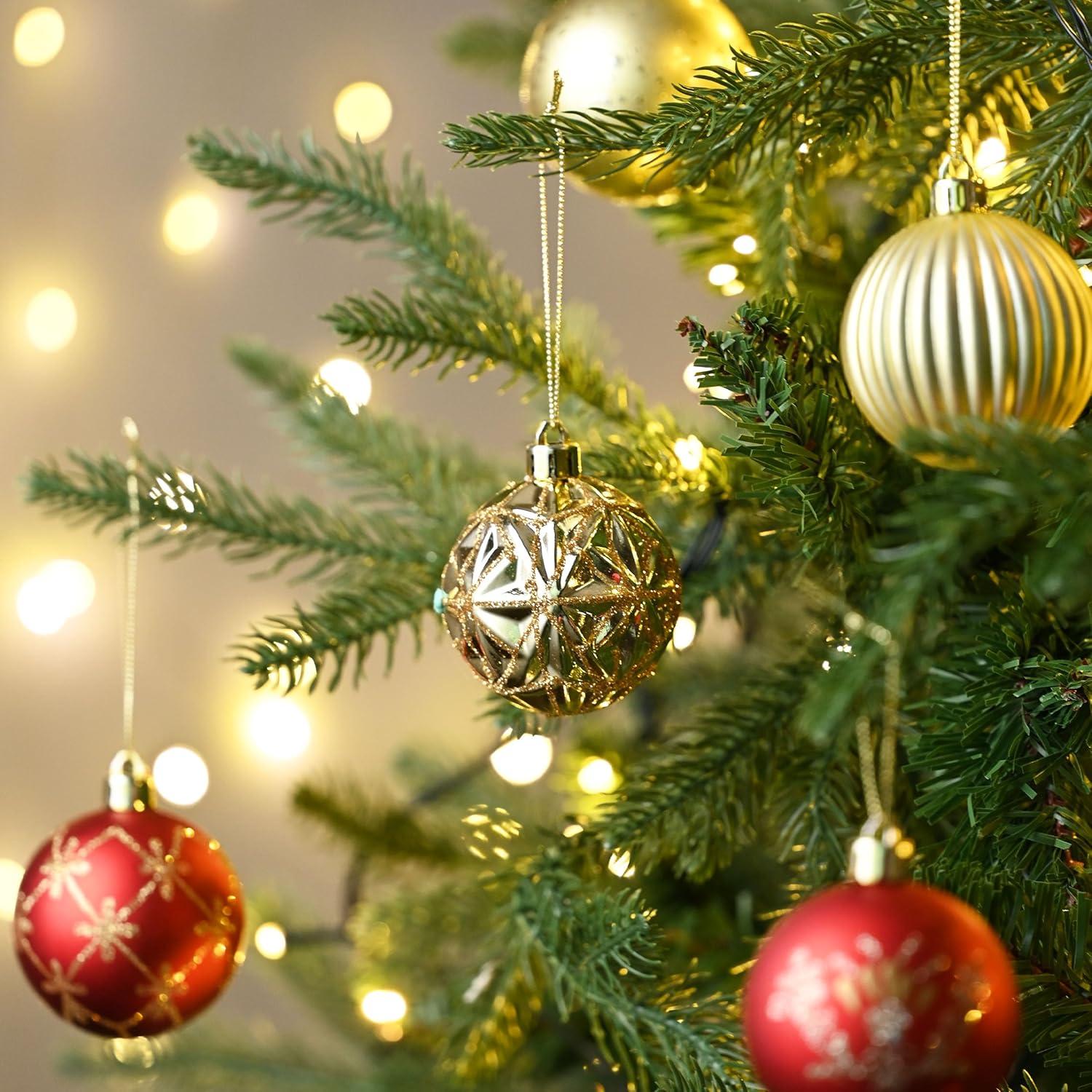Valery Madelyn Weihnachtskugeln Set 20 Stück 6 CM Christbaumkugeln Kunststoff Rot Gold Glamourös