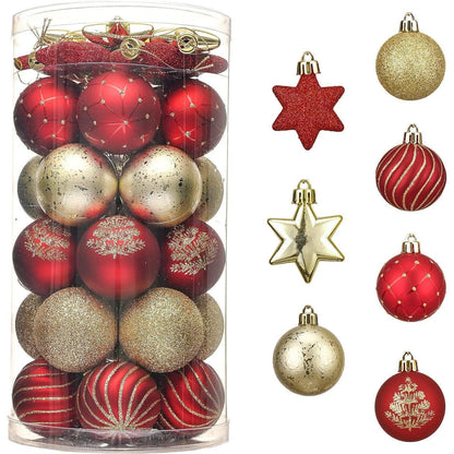 35er Set Weihnachtskugeln 5cm Kunststoff Rot Gold Luxus Stil
