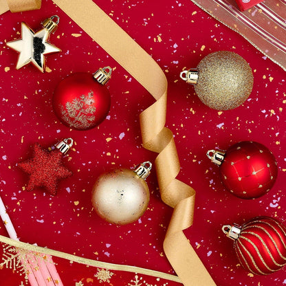 35er Set Weihnachtskugeln 5cm Kunststoff Rot Gold Luxus Stil