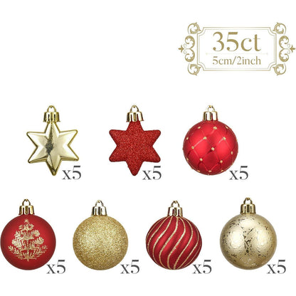 35er Set Weihnachtskugeln 5cm Kunststoff Rot Gold Luxus Stil