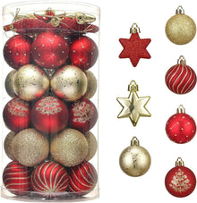35 Bruchsichere Weihnachtskugeln Kunststoff Rot Gold Luxuriöse