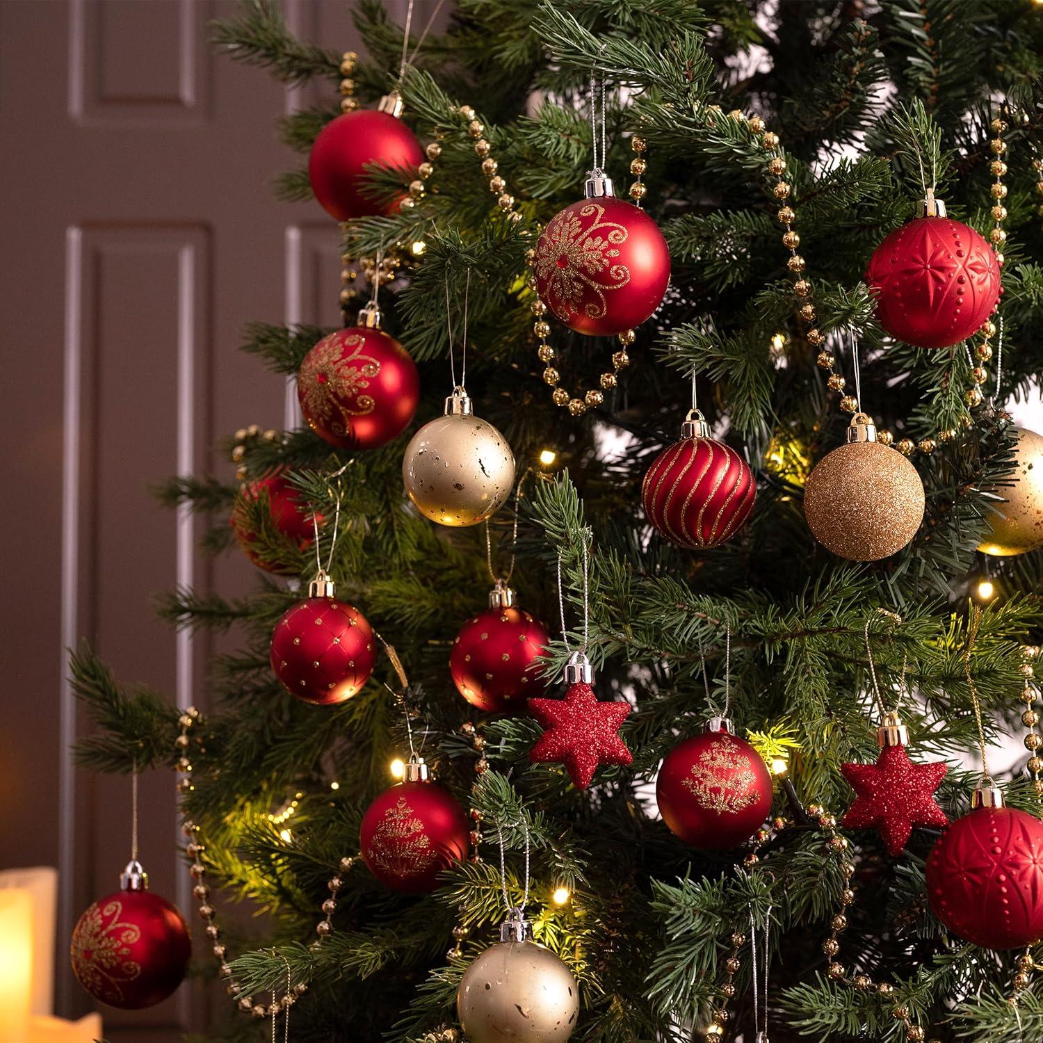 35 Bruchsichere Weihnachtskugeln Kunststoff Rot Gold Luxuriöse