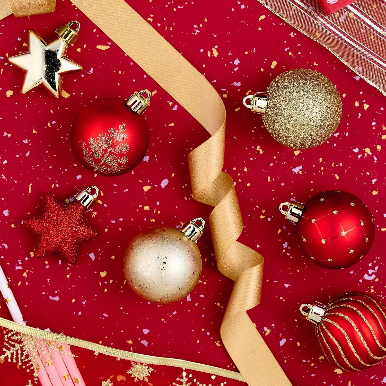 35 Stück Valery Madelyn Weihnachtskugeln 5 cm Rot Gold Kunststoff