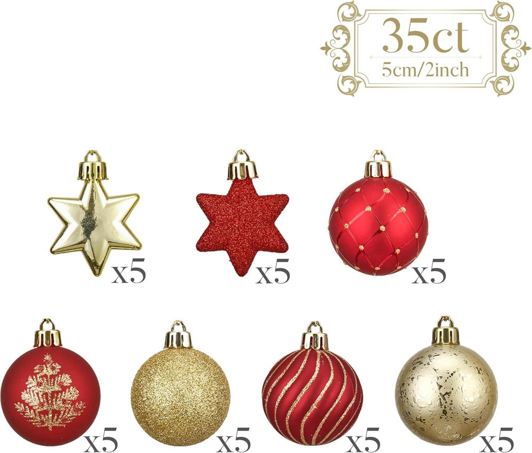 Weihnachtskugeln 35 Stück 5 cm Bruchsicher Kunststoff Rot Gold Luxus
