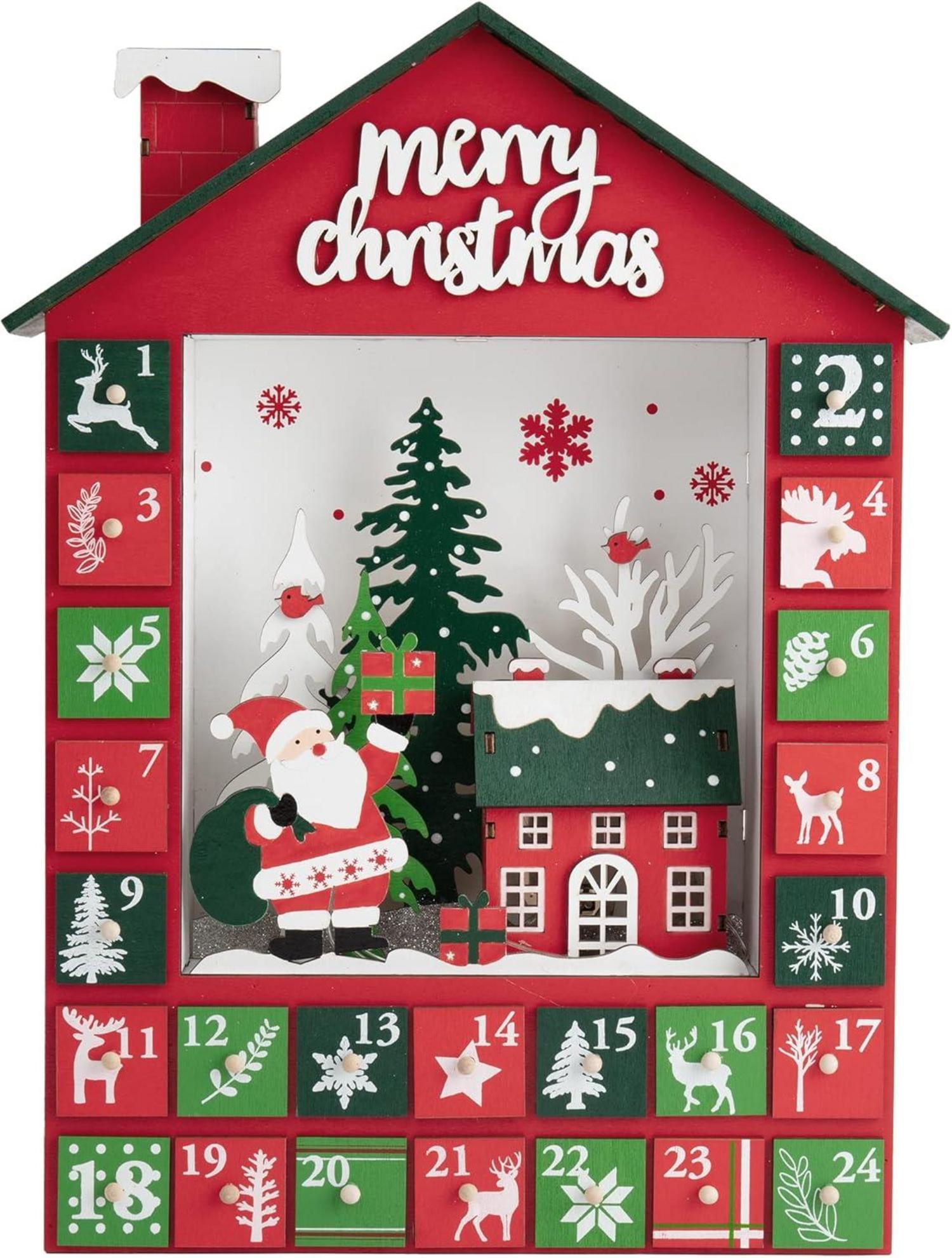 LED Holz Adventskalender Weihnachtsdeko mit Beleuchtung 40x30x7cm