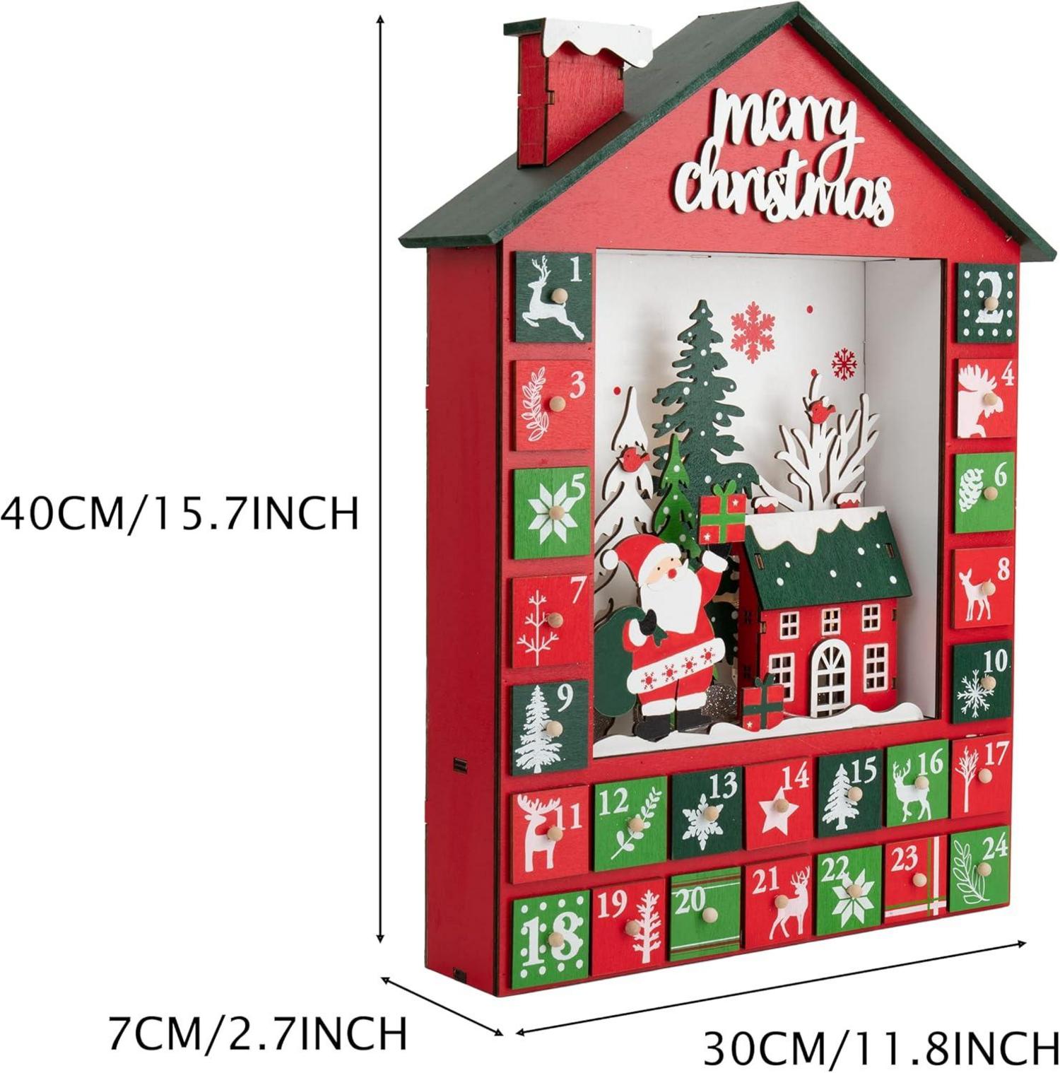 Weihnachtsdeko: Holz Adventskalender mit LED Beleuchtung 40x30x7cm