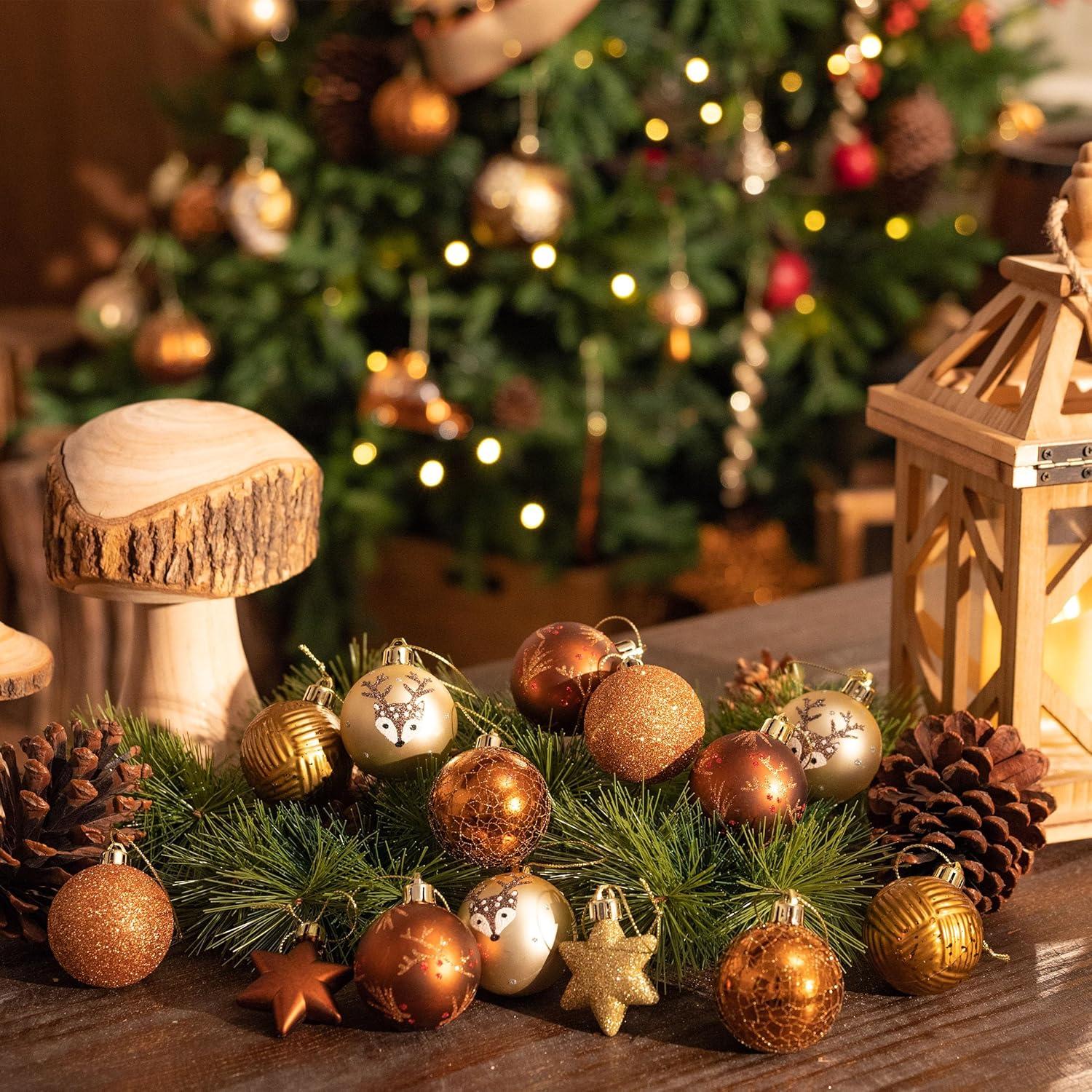 Valery Madelyn Weihnachtskugeln 35 Stücke 5cm Kunststoff Christbaumkugeln Wald Thema Kupfergold