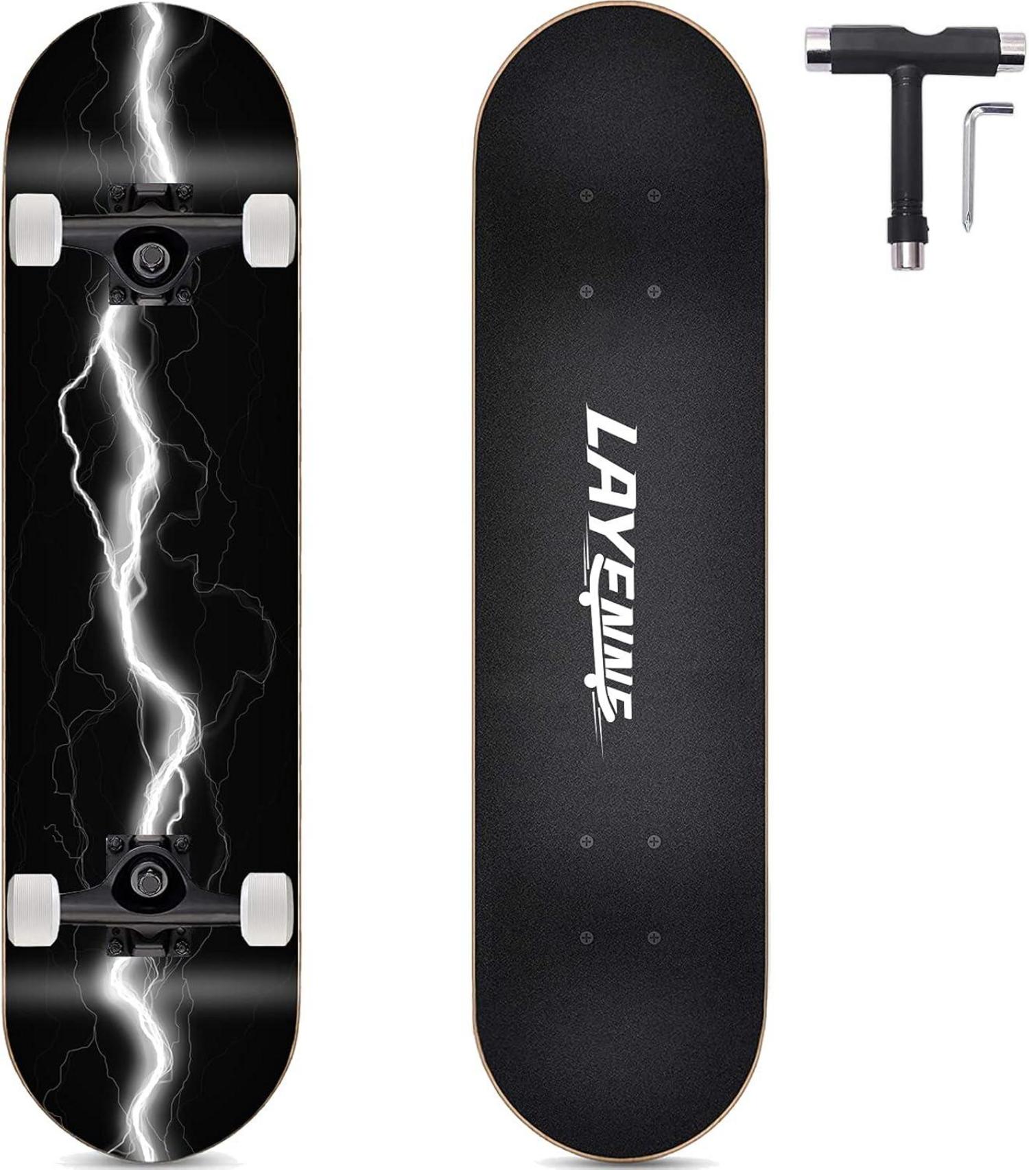 Skateboard 31 x 8 Zoll Blitzmuster 8-lagiges Ahornbrett symmetrisch